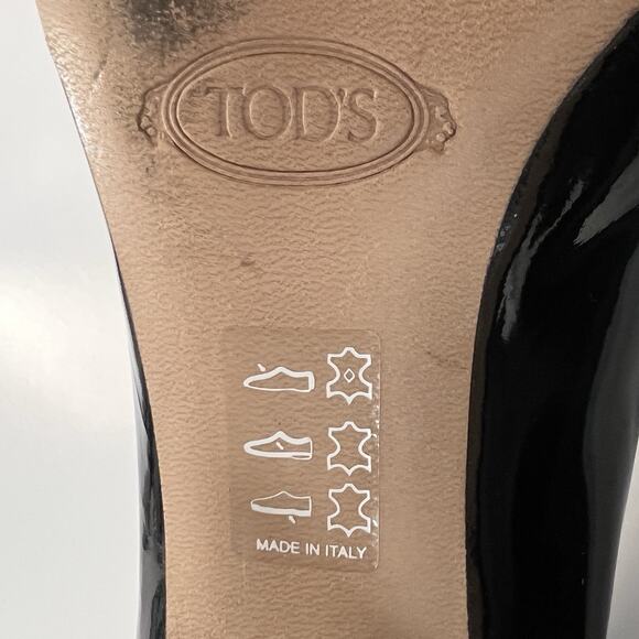 Tod's Women Black Yellow Band Patent Leather Square Toe Cut Out Heels 36 / 6 - Picture 9 of 13